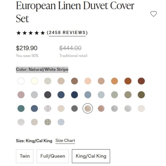 Quince European Linen King Duvet Cover With Shams - Natural / White Stripes 3 pc - Picture 5 of 10